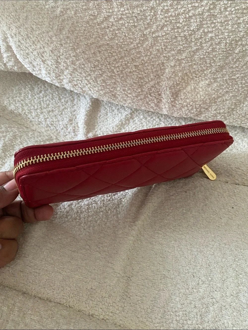 Michael Kors Quilted Red Leather Zip Around Continental Wallet w/ Gold Hardware